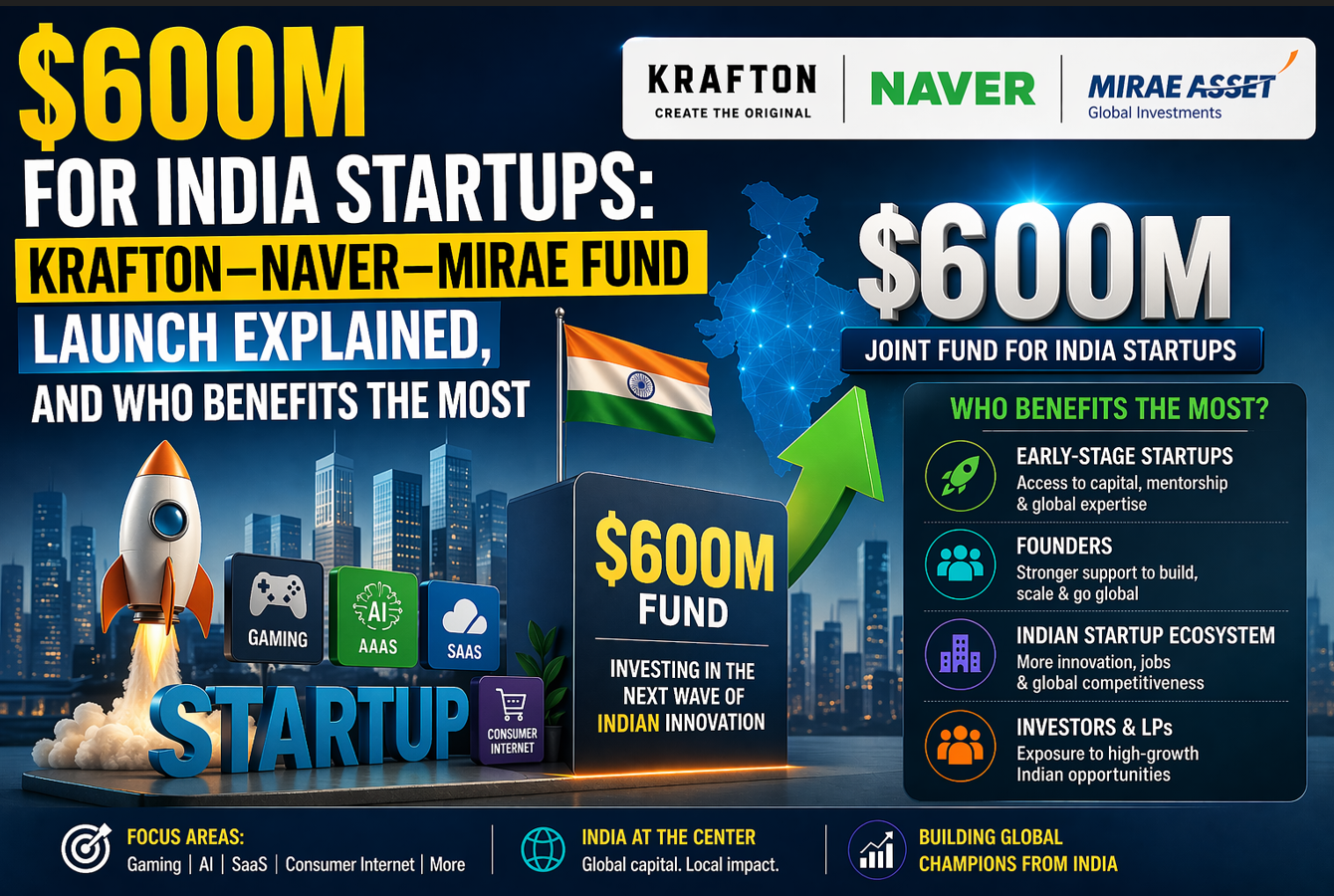 $600M for India Startups: Krafton–Naver–Mirae Fund Launch Explained, and Who Benefits the Most