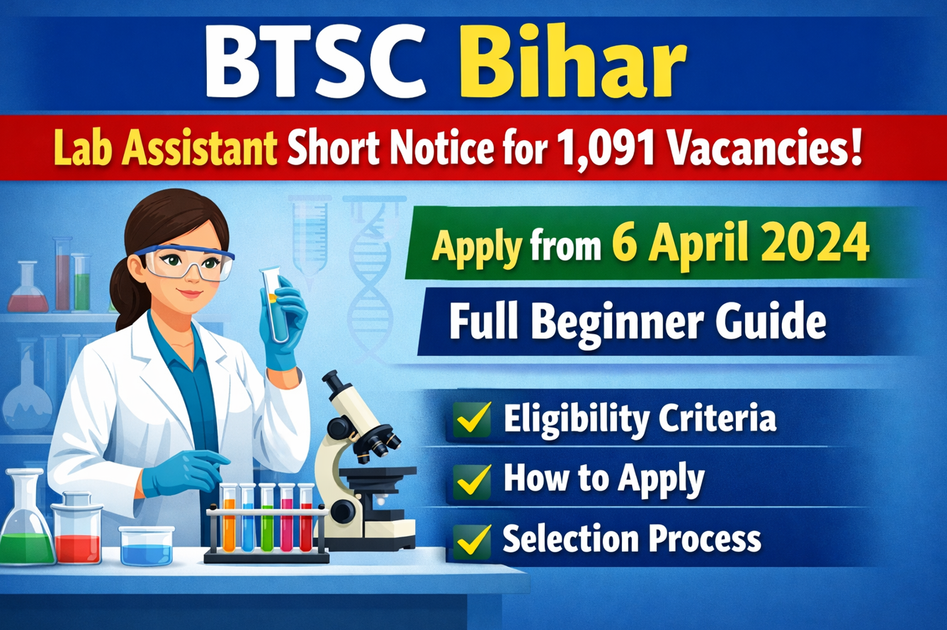 BTSC Bihar Lab Assistant Short Notice for 1,091 Vacancies: Apply from 6 April, Full Beginner Guide