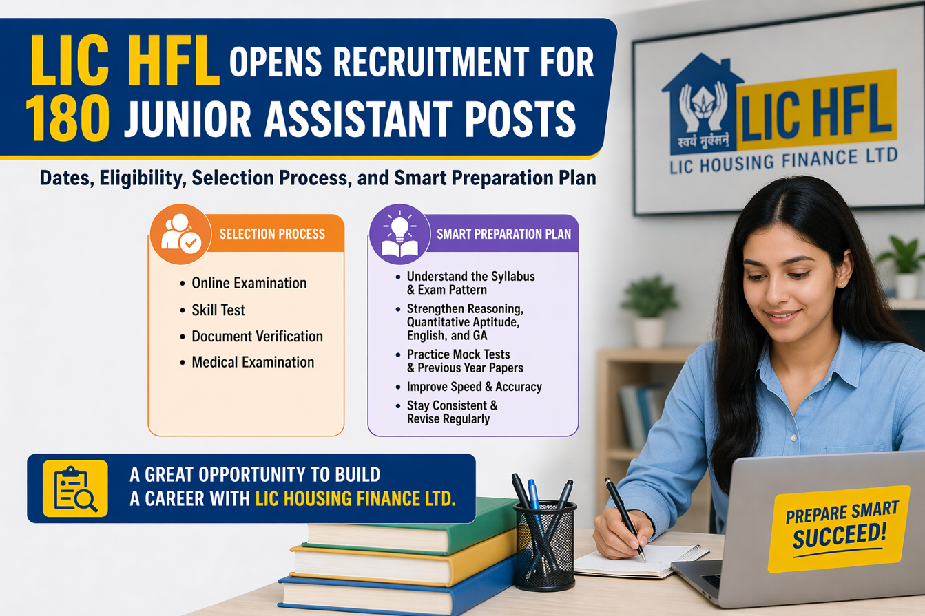 LIC HFL Opens Recruitment for 180 Junior Assistant Posts: Dates, Eligibility, Selection Process, and Smart Preparation Plan