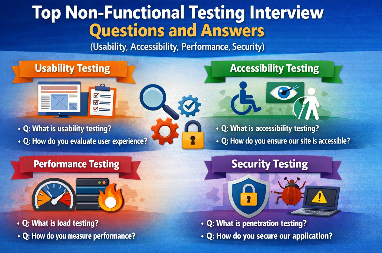 Top Non-Functional Testing Interview Questions and Answers (Usability, Accessibility, Performance, Security)