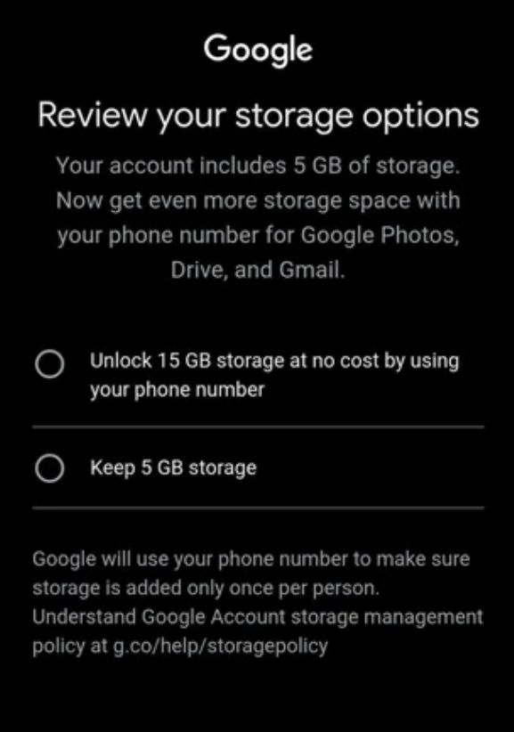 Gmail Screenshot for 5GB Storage