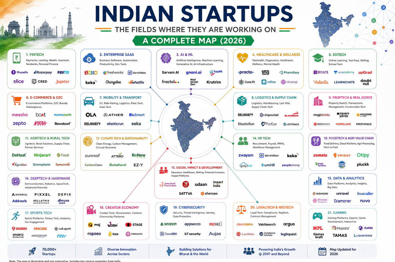 Indian Startups - The Fields Where They Are Working On - A Complete Map (2026)